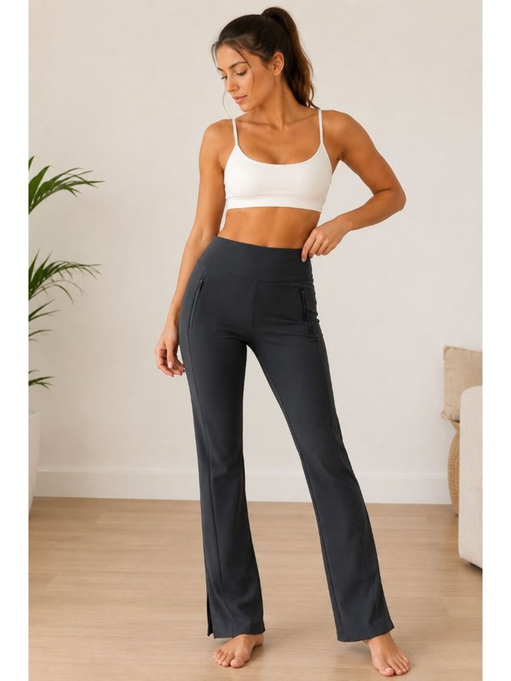 Athleta Stellar Tight Womens Activewear Pants Small Gray Zipper Pockets Stretch